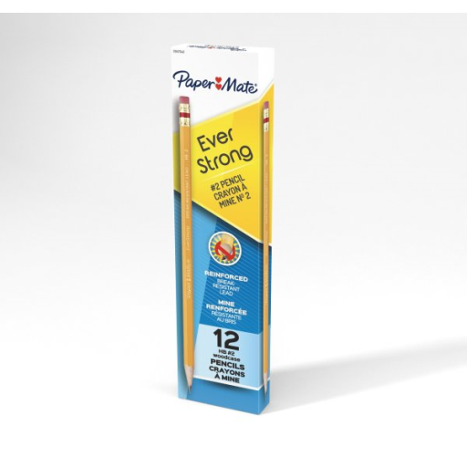 Paper Mate EverStrong #2 Pencils, Reinforced, Break-Resistant Lead When Writing, 12 Count