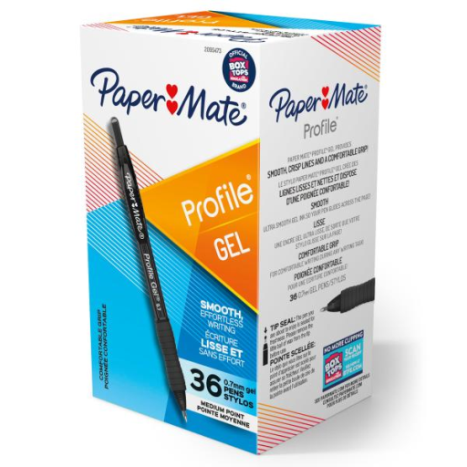 Paper Mate Gel Pen, Profile Retractable Pen, Medium Point (0.7 mm), Black, 36 Count