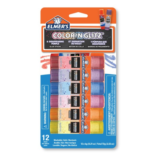 Elmer?s Colour 'n Glitz Glue Sticks Variety Pack, Includes Disappearing Purple Glue Sticks, Washable, Assorted Colours, 6 Grams, 12 Count