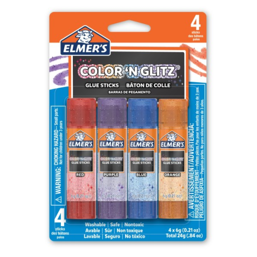 Elmer?s Colour 'n Glitz Glue Sticks Variety Pack, Washable, Assorted Colours, 6 Grams, 4 Count