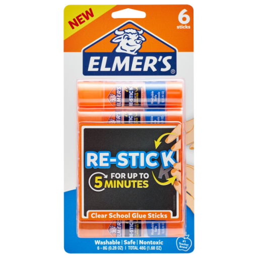 Elmer?s Re-Stick School Glue Sticks, 8g (0.28oz.), 6 Count
