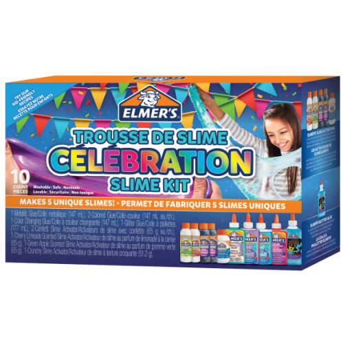 Elmer?s Celebration Slime Kit, Slime Supplies Include Assorted Magical Liquid Slime Activators and Assorted Liquid Glues, 10 Count