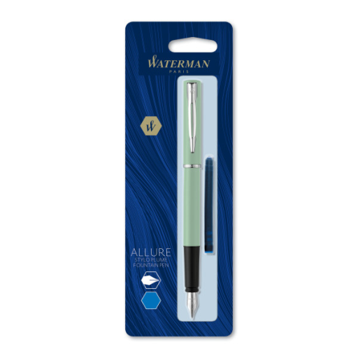Waterman Allure Fountain Pen, Pastel Matte Lacquer Finish (Colour May Vary), Fine Nib, Blue Ink