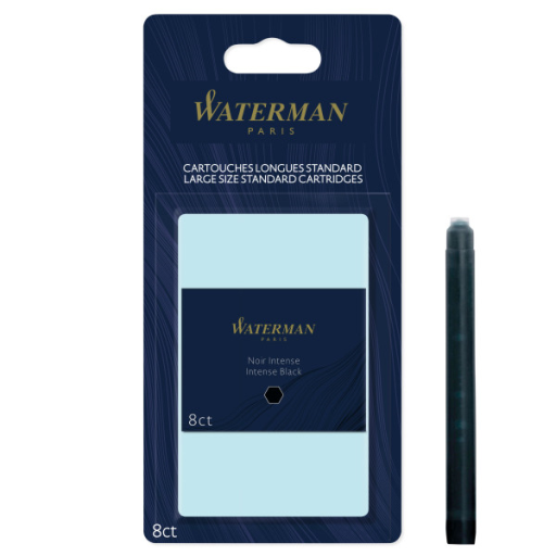 Waterman Fountain Pen Ink Cartridges, Long Standard, Intense Black, 8 Count