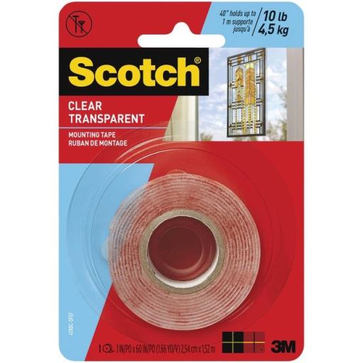Scotch-Mount? Double-Sided Mounting Tape 410H-DC-EF, Clear, 1 in x 60 in (2.54 cm x 1.52 m), 1 Roll/Pack