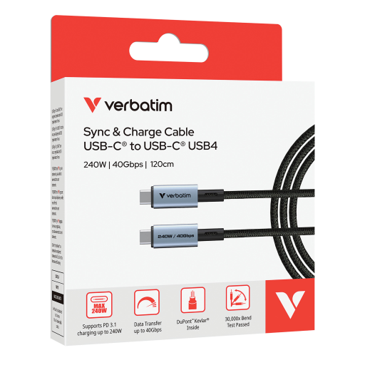 Verbatim Sync & Charge USB C to USB C 240W 40 Gbps120 cm