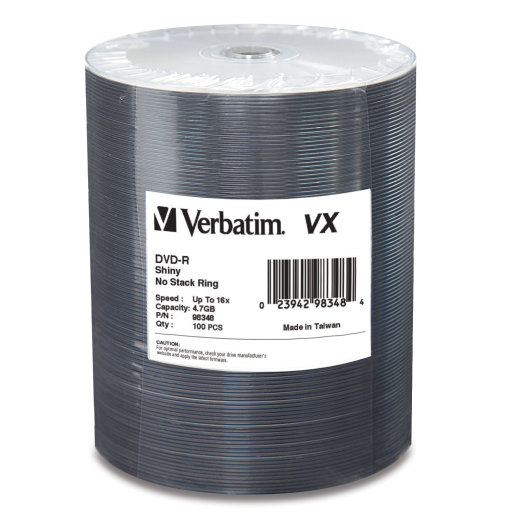Verbatim DVD-R 16X VX Shiny Silver 100pk Wrap