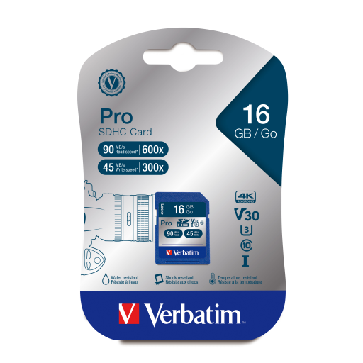 Verbatim 16GB Pro 600X SDHC UHS-1 V30 U3 Cls 10