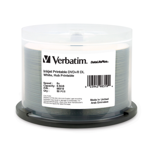 Verbatim DVD+R DL 8.5GB 8X DL+ WHT HUB IJ 50PK SP