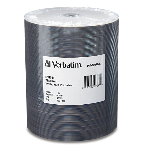 Verbatim DVD-R 16X WHT THM HUB DL+ 100PK TAPE WR