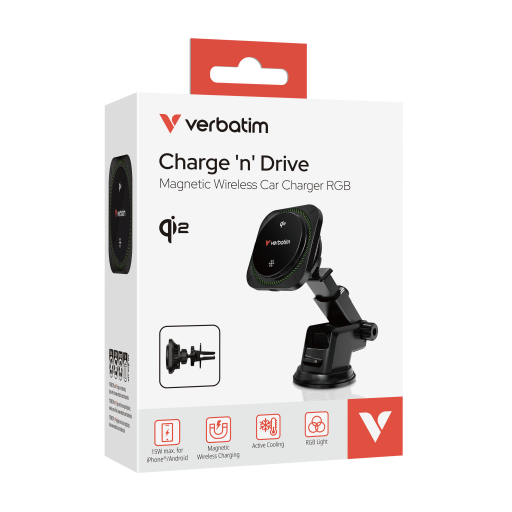 Verbatim Charge 'n' Drive Qi2 Magnetic Wireless Car Charger RGB CND-1