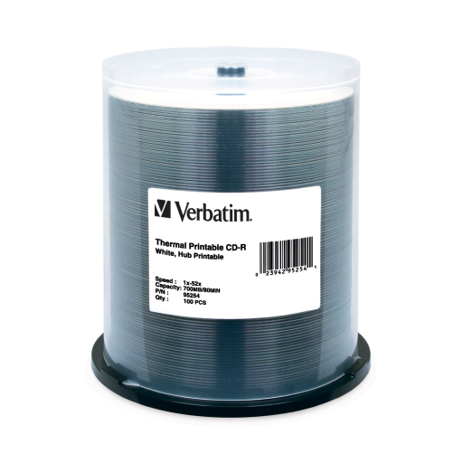 Verbatim CDR 80 52X VBTM WHT HUB THERMAL 100PK