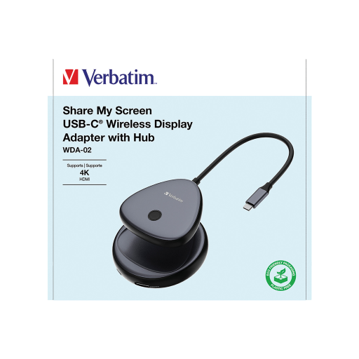 Verbatim USB-C Wireless 4K HDMI Adapter with USB Hub WHA-02