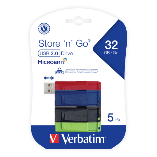 Verbatim 32GB SnG USB Flash Drive 5pk Assort