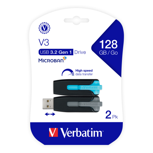 Verbatim 128GB SNG V3 USB 3.2 Gen1 2pk Blue/Gray