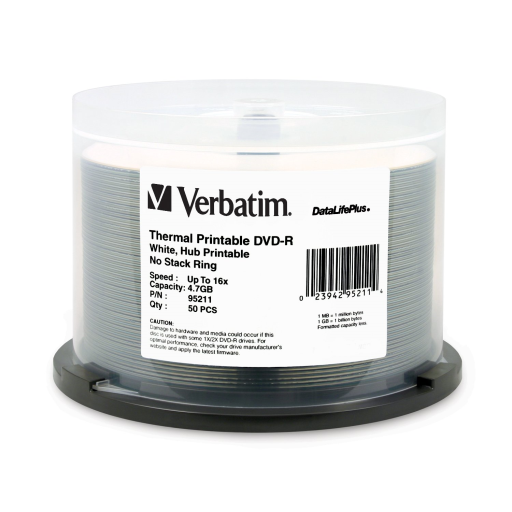 Verbatim DVD-R 4.7GB 16X WHT HUB THERMAL 50PK SP
