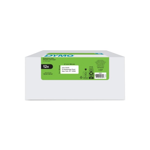 DYMO Authentic LW Multi-Purpose Labels for LabelWriter Label Printers, White, 1" x 2-1/8", 12 rolls of 500 (6000 Total)