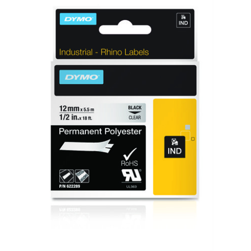 Rhino 1/2" Clear Perm Poly Label-12Mm