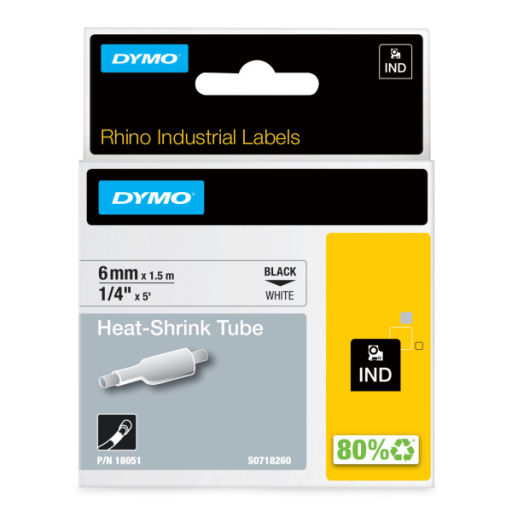 DYMO Rhino Industrial Heat-Shrink Labels, Authentic DYMO Labels, For Tubing or Cables (1/4" Tube, Black on White)