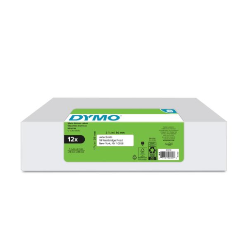 DYMO Authentic LW Mailing Address Labels for LabelWriter Label Printers, White, 1-1/8" x 3-1/2", 12 rolls of 350 (4200 Total)
