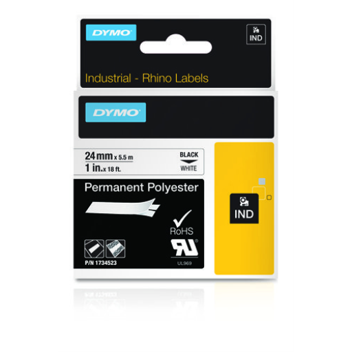 Rhino 1" White Perm Poly Label - 24Mm