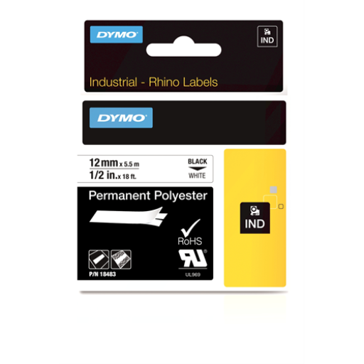 Rhino 1/2" White Perm Poly Label- 12Mm