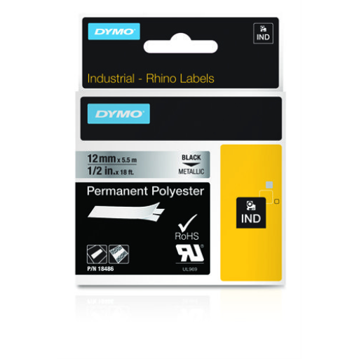 Rhino 1/2" Metallized Perm Label- 12Mm