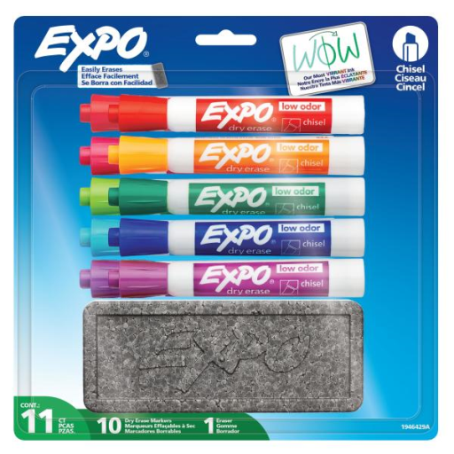 EXPO Dry Erase Markers Kit, Chisel Tip, Assorted Colours, Eraser, 11 Count