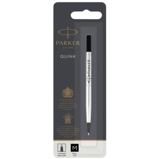 Parker Rollerball Pen Refill, Medium Point, Black QUINK Ink, 1 Count