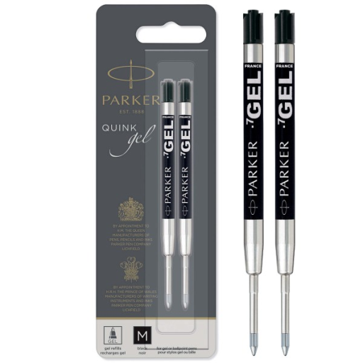 Parker Gel Pen Refills, Medium Tip (0.7mm), Black QUINK Ink, 2 Count