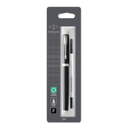 Parker IM Rollerball Pen, Black Lacquer with Chrome Trim, Fine Point Black Ink