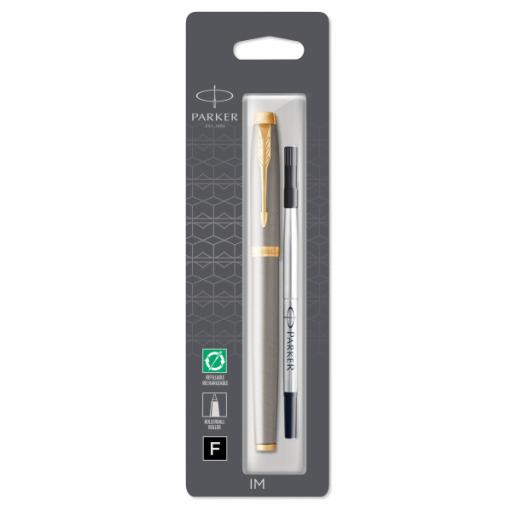 Parker IM Rollerball Pen, Brushed Metal, Fine Point Black Ink, Blister Pack