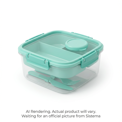 Sistema Salad To Go Lunch Box with Compartments, Cutlery & Dressing Container, 1.1 L, Colour May Vary , 1 Pack