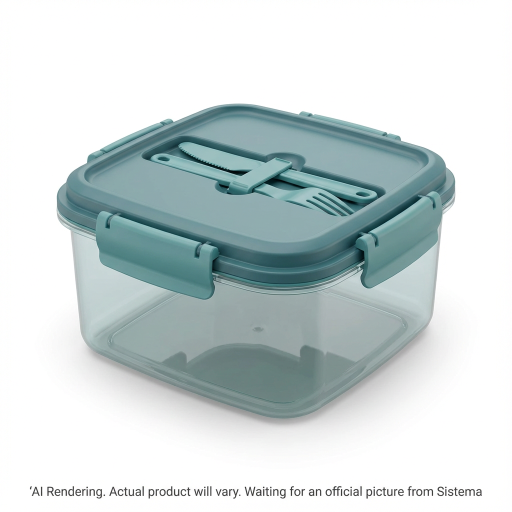 Sistema Ocean Bound Plastic Lunch Box Plus Cutlery, 1.2 L Food Storage Container, BPA-Free, Teal or Blue (Colour Not Selectable)