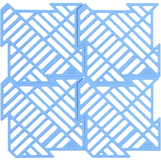 Happy Sinks 4-Piece Modular Puzzle Sink Mat - Lake Blue Silicone
