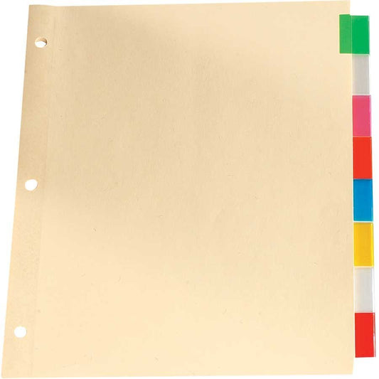 Insertable Tab Dividers Letter. 3-hole punched. Assorted colours., 8 tabs