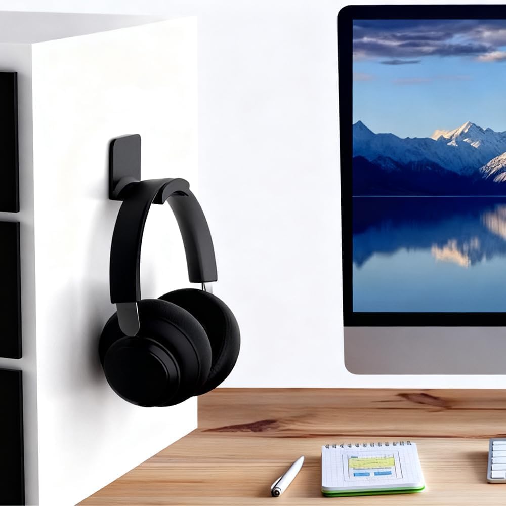 2 Pcs Headphone Wall Hangers Adhesive Gaming Headset Holder Hooks for Wall Mount Strong Universal Stand Hooks for Most Headphone Controller, Hat, Baseball Caps, Door, Closet(Black)