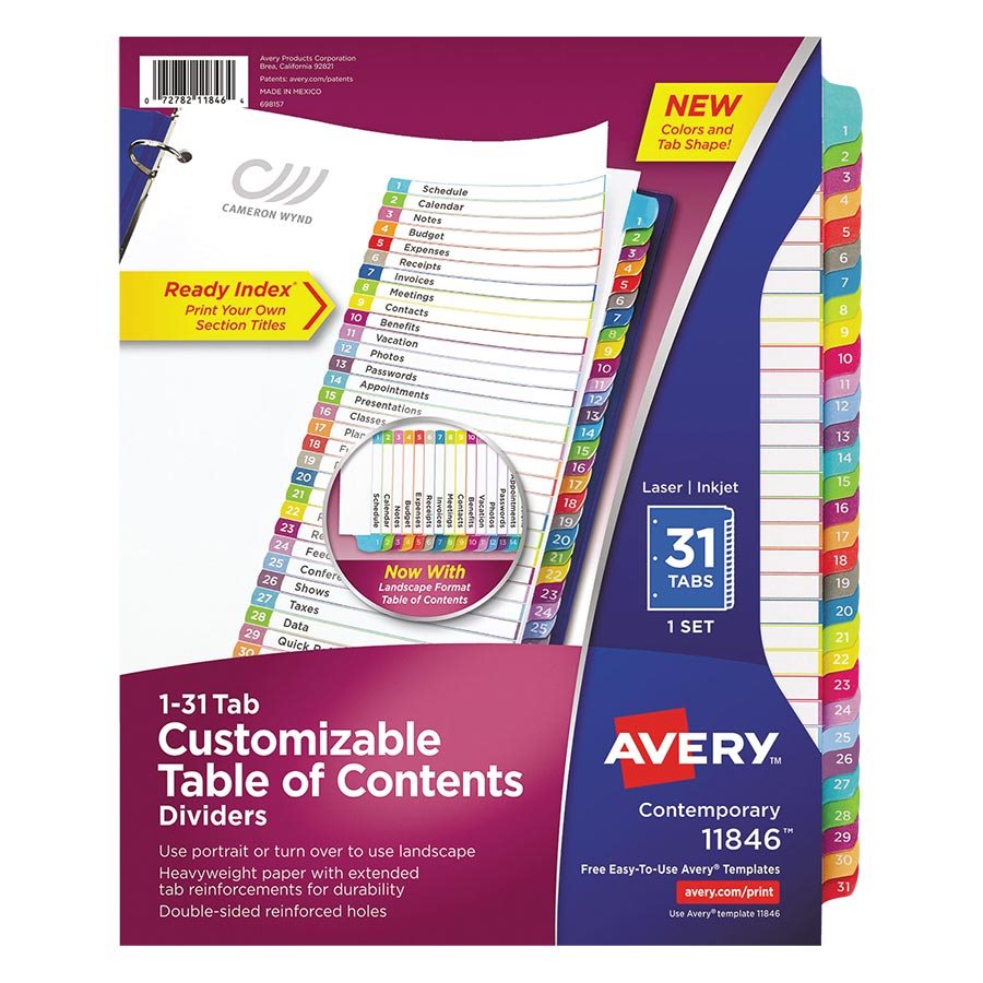 Ready Index® Customizable Table of Contents Dividers
