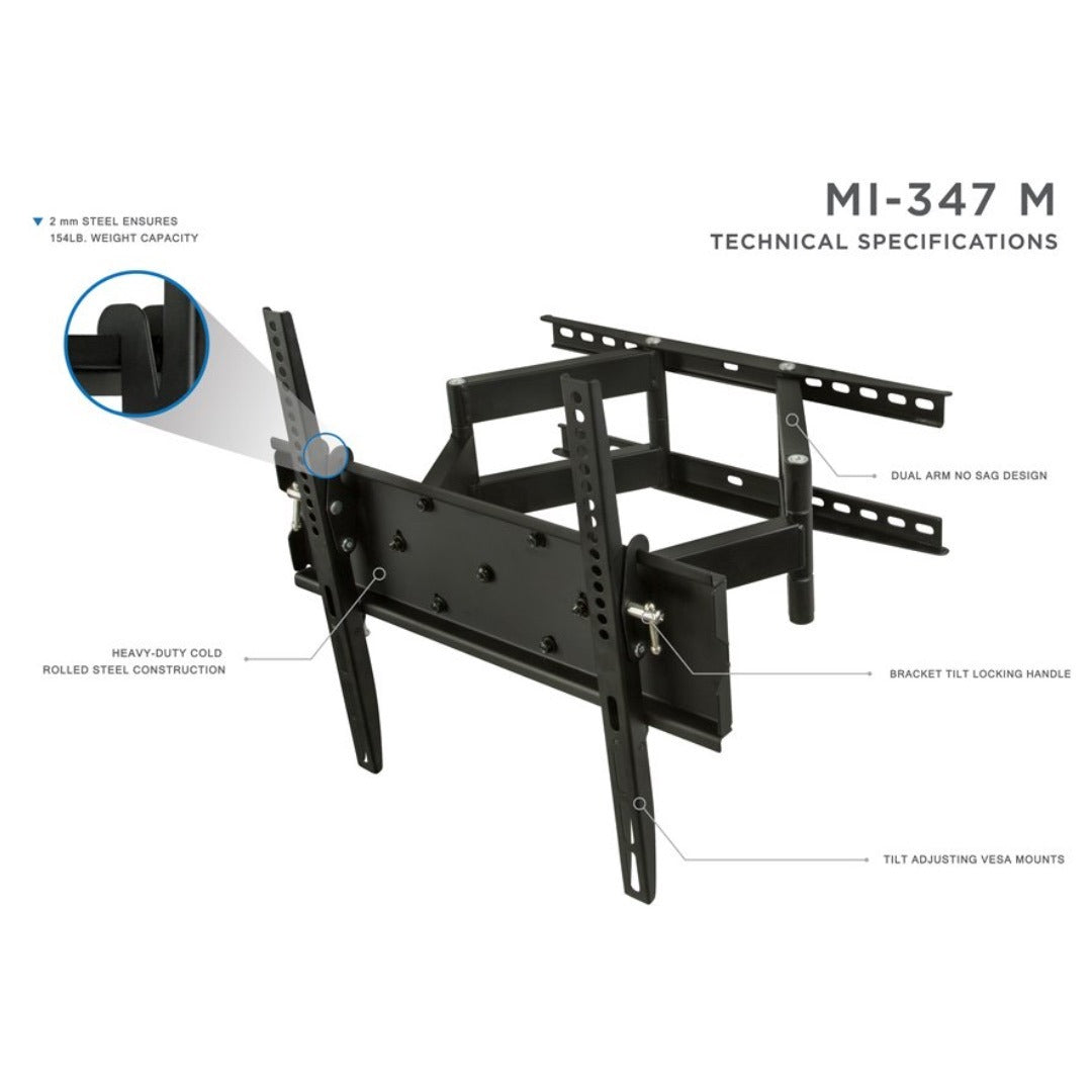 Mount-It! TV Mount Full Motion 32 – 55In Flat TV Max 154lbs Articulating Tilt & Swivel Heavy Gauge Steel – Black
