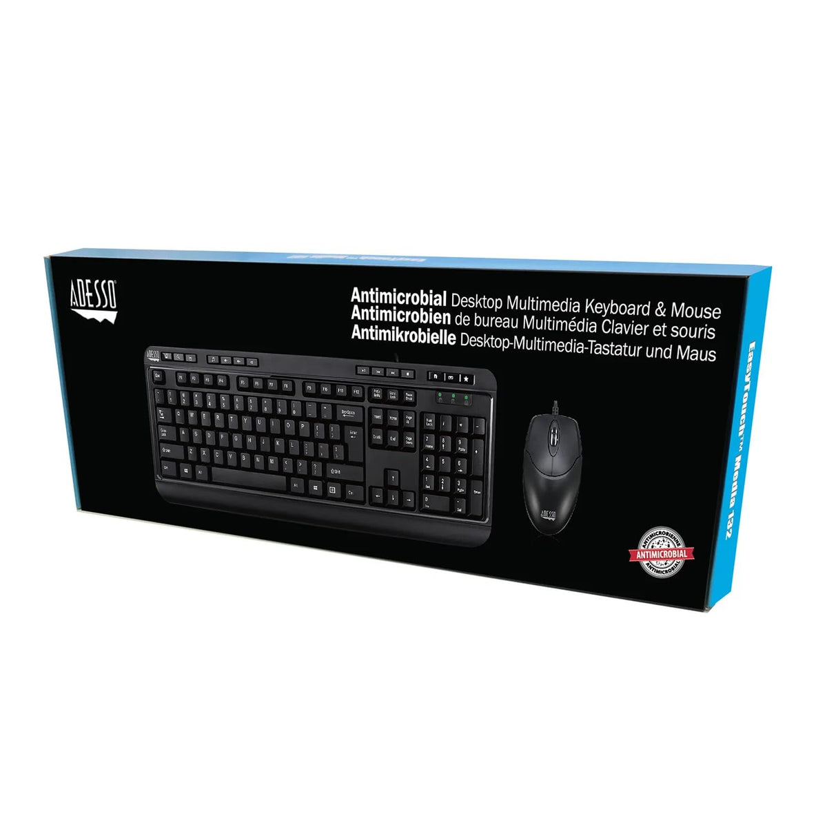 Adesso Keyboard & Mouse Combo Wired Antimicrobial Multimedia 1200dpi PC/MAC – Black