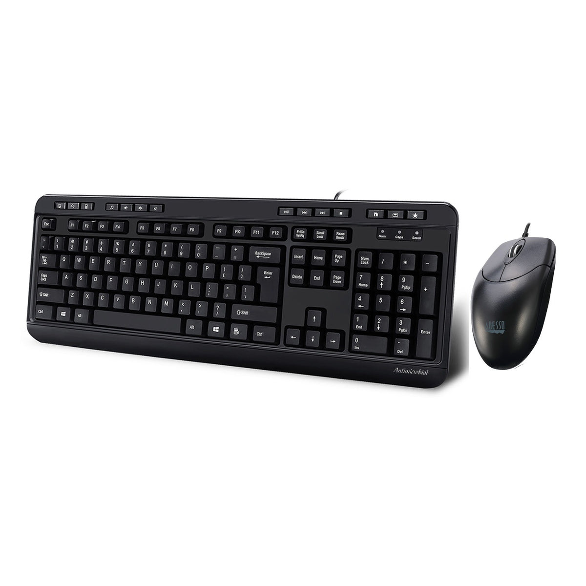 Adesso Keyboard & Mouse Combo Wired Antimicrobial Multimedia 1200dpi PC/MAC – Black