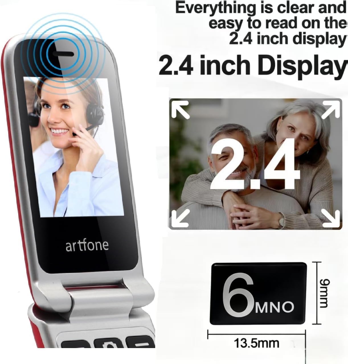 artfone G3 Flip Phone Unlocked for Seniors, 4G Volte Basic Phone, 2.4" Screen, SOS Button, Speed Dial, Hans-Free, Big Buttons, Bluetooth, Camera, FM Radio, Charging Dock, Voice Time, Dumb Phone