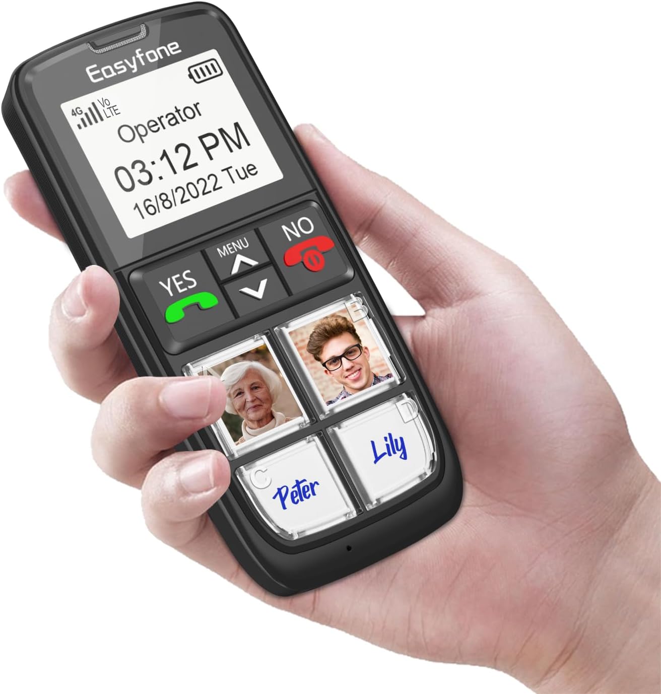 Easyfone Prime-T6 4G Unlocked Easiest-to-Use Cell Phone for Seniors, Black Large Picture Button Mobile Phone with SOS Button and an Easy Charging Dock for Elderly, Dementia, Alzheimer's or Memory Loss