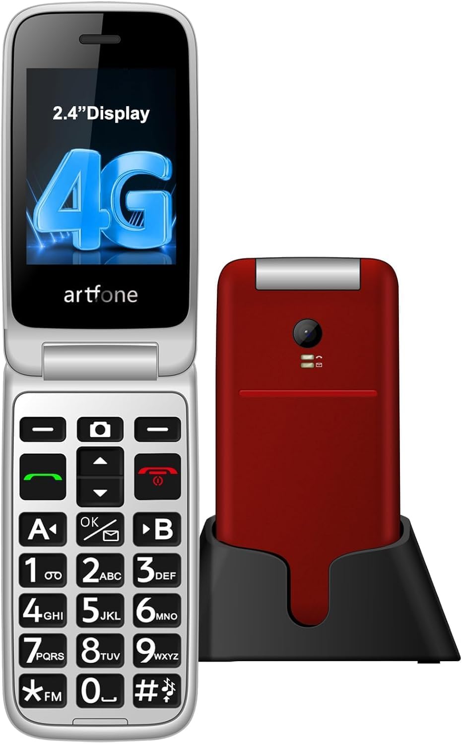 artfone G3 Flip Phone Unlocked for Seniors, 4G Volte Basic Phone, 2.4" Screen, SOS Button, Speed Dial, Hans-Free, Big Buttons, Bluetooth, Camera, FM Radio, Charging Dock, Voice Time, Dumb Phone