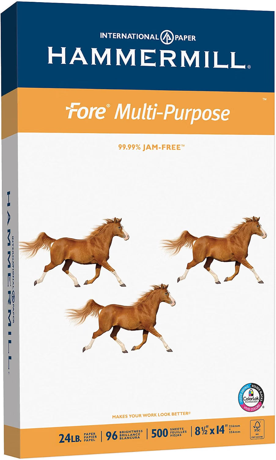 Hammermill Printer Paper, Fore Multipurpose 24 lb Copy Paper, 8.5 x 14 - 1 Ream (500 Sheets) - 96 Bright