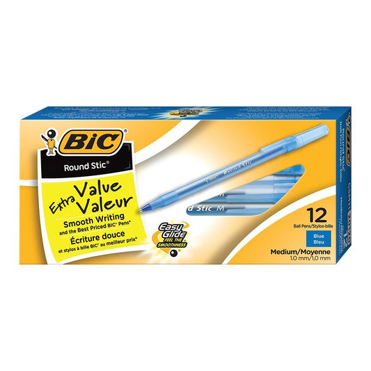 BIC Round Stic Extra Value Ballpoint Stick Pens - 1.0mm - 12 Pack