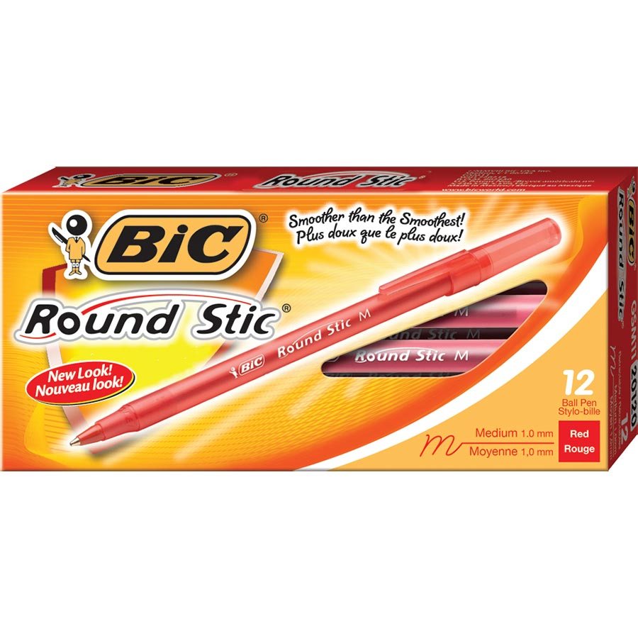 BIC Round Stic Extra Value Ballpoint Stick Pens - 1.0mm - 12 Pack