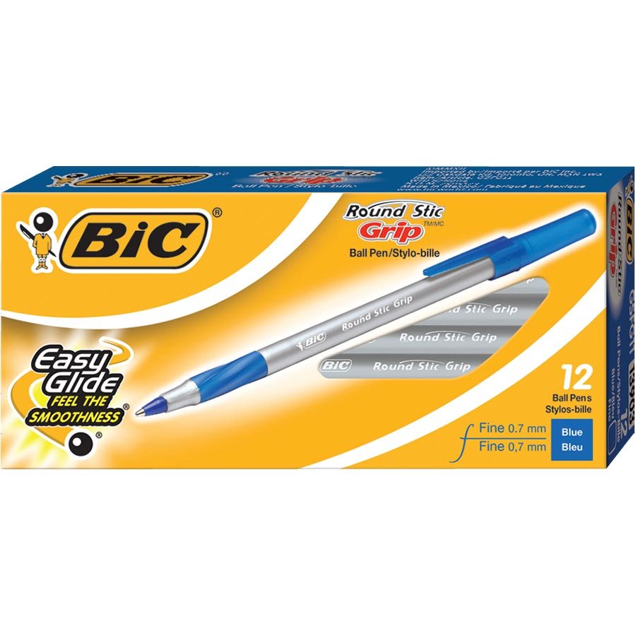 BIC Round Stic Grip Ballpoint Stick Pens - 0.7mm - 12 Pack
