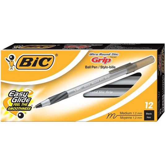 BIC Ultra Round Stic Grip Ballpoint Stick Pens - 1.2mm - 12 Pack
