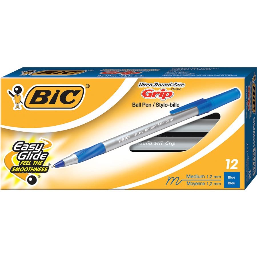 BIC Ultra Round Stic Grip Ballpoint Stick Pens - 1.2mm - 12 Pack ...